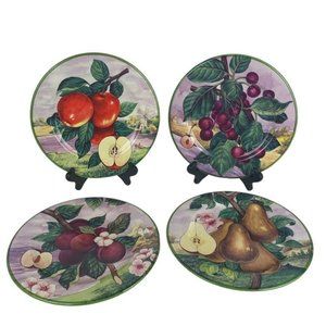 4 Villa d'Este Colorful Fruit Salad Luncheon Plates Hand Decorated Italy 8.5"
